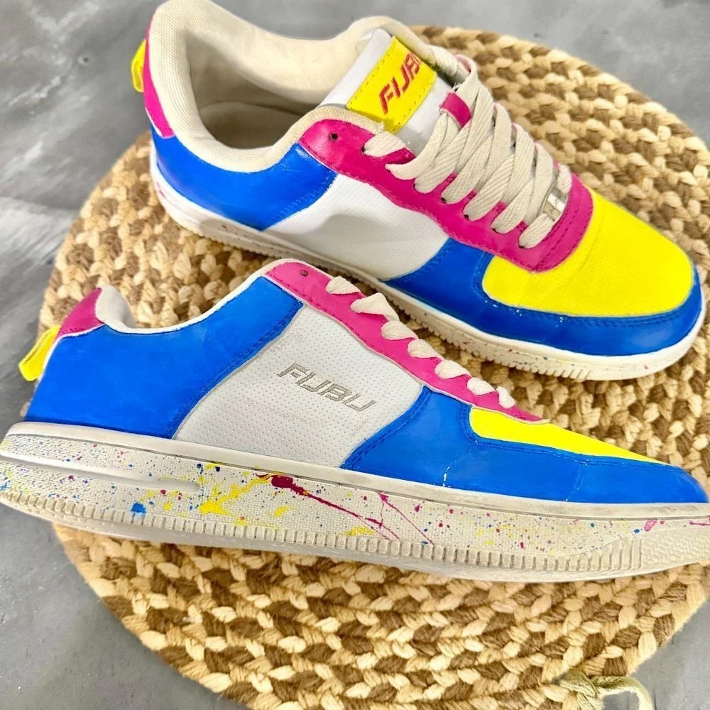 FUBU Y2K Colorblock Sneakers Athletic‎ Shoes Retro Style Yellow Blue Pink